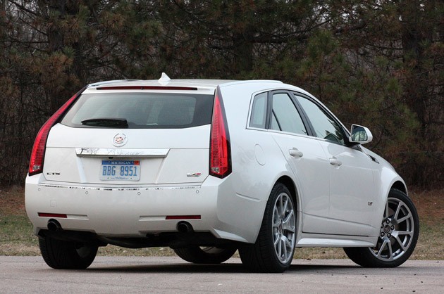 2011 Cadillac CTS-V Sport Wagon rear 3/4 view