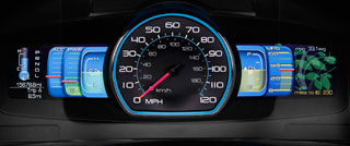 Ford's SmartGauge shows growing leaves as the <br> vehicles is driven more economically
