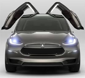 Tesla Model X wit falcon doors sligtly lifted