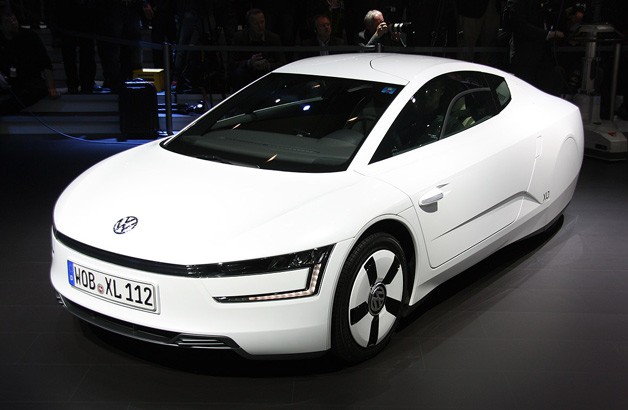 Volkswagen XL1 front three-quarter view at Geneva Motor Show reveal