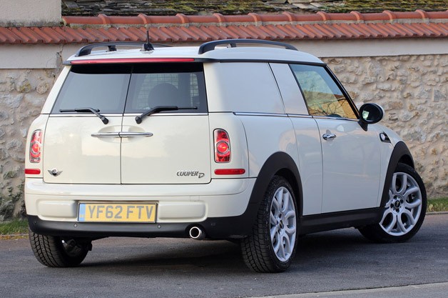 2014 Mini Cooper Clubvan rear 3/4 view