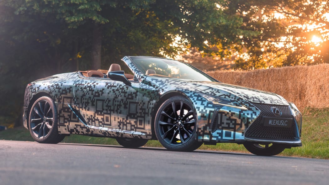 Lexus LC Convertible prototype in silver camouflage