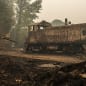MOLALLA, OR - SEPTEMBER 10:  A burned railcar sits abandoned in a lumber yard on September 10, 2020 in Sandy, Oregon. Multiple wildfires grew by hundreds of thousands of acres Thursday, prompting large-scale evacuations throughout the state.  (Photo by Nathan Howard/Getty Images)