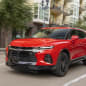 2019 Chevrolet Blazer front city driving red