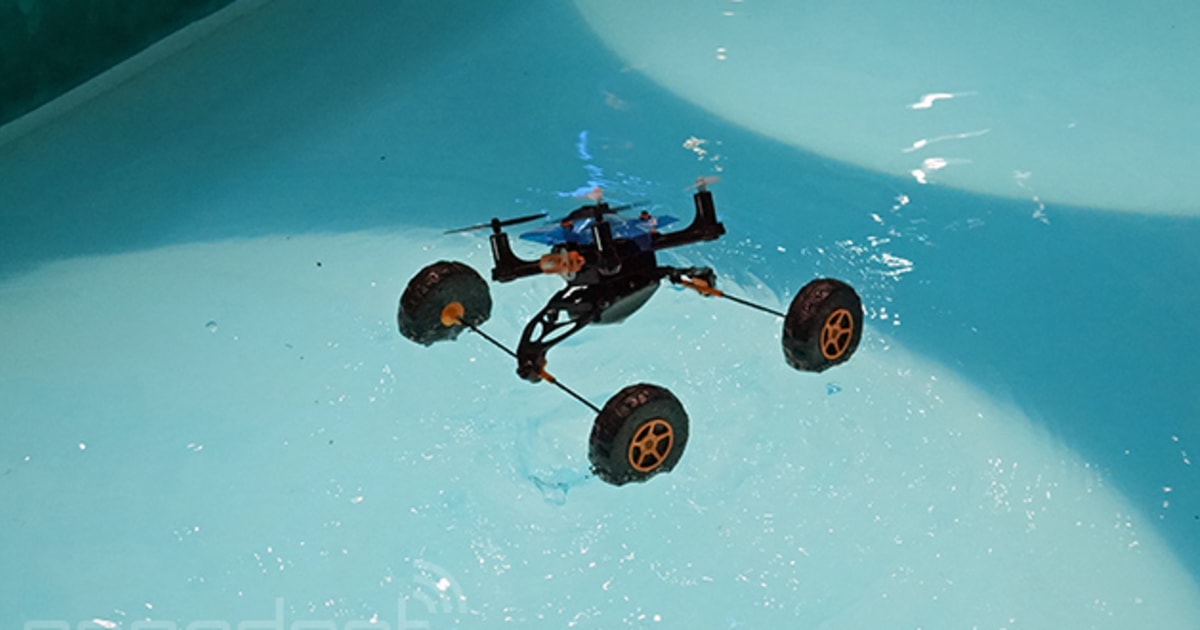 This remote-controlled car moves on land, sea and air