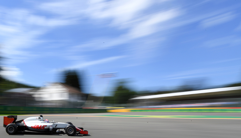 Haas driver Romain Grosjean of France steers his car through a corner during the second practice session at the Belgian Formula One Grand Prix circuit in Spa-Francorchamps, Belgium, Friday, Aug. 26, 2016. The Belgian Formula One Grand Prix will be held on Sunday.