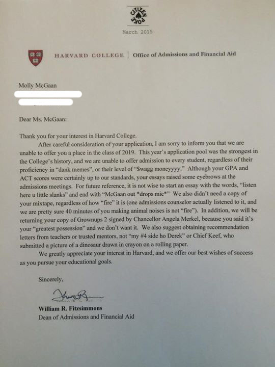 Chicago high school student's fake Harvard rejection letter goes viral ...