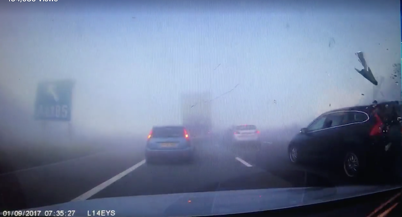 Terrifying footage shows eight-car crash on M65 in heavy fog - AOL