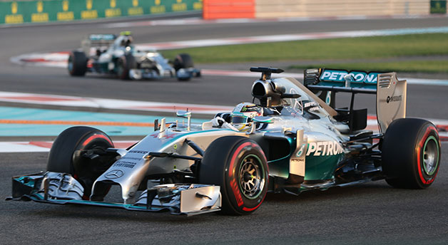 Lewis Hamilton leads the 2014 Abu Dhabi F1 Grand Prix.