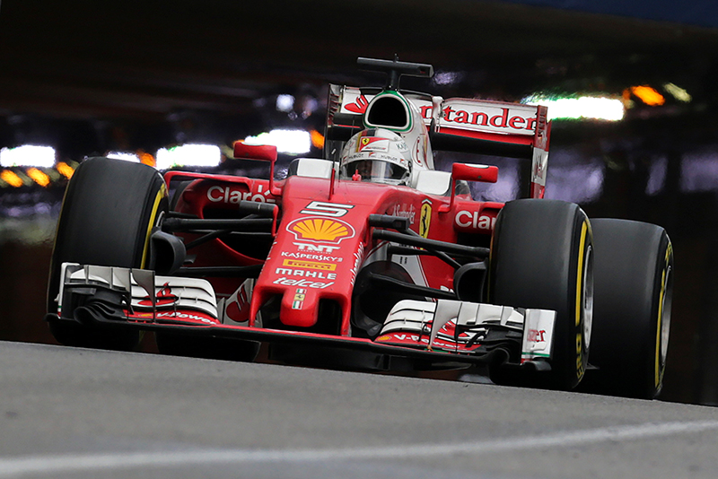 Ferrari's German driver Sebastian Vettel drives at the Monaco street circuit, on May 29, 2016 in Monaco, during the Monaco Formula 1 Grand Prix.
