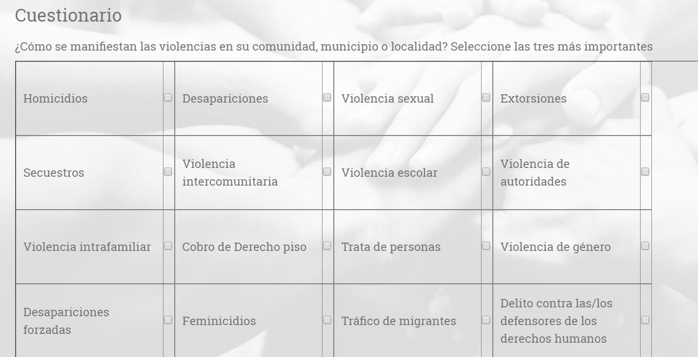 Cuestionario del sitio de consulta de reconciliación nacional.