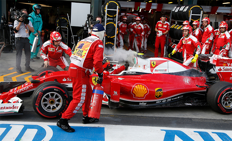 A Ferrari in the pits at the 2016 Australian F1 Grand Prix.
