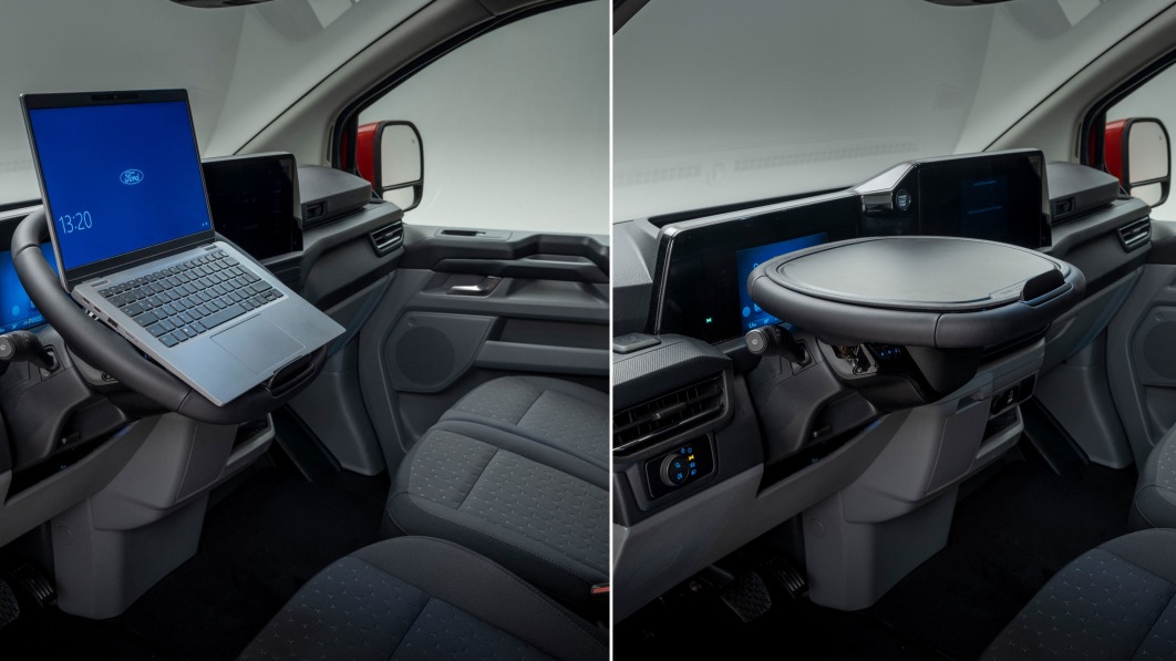 2024 Ford Transit Custom steering wheel converts to desk, table - Autoblog