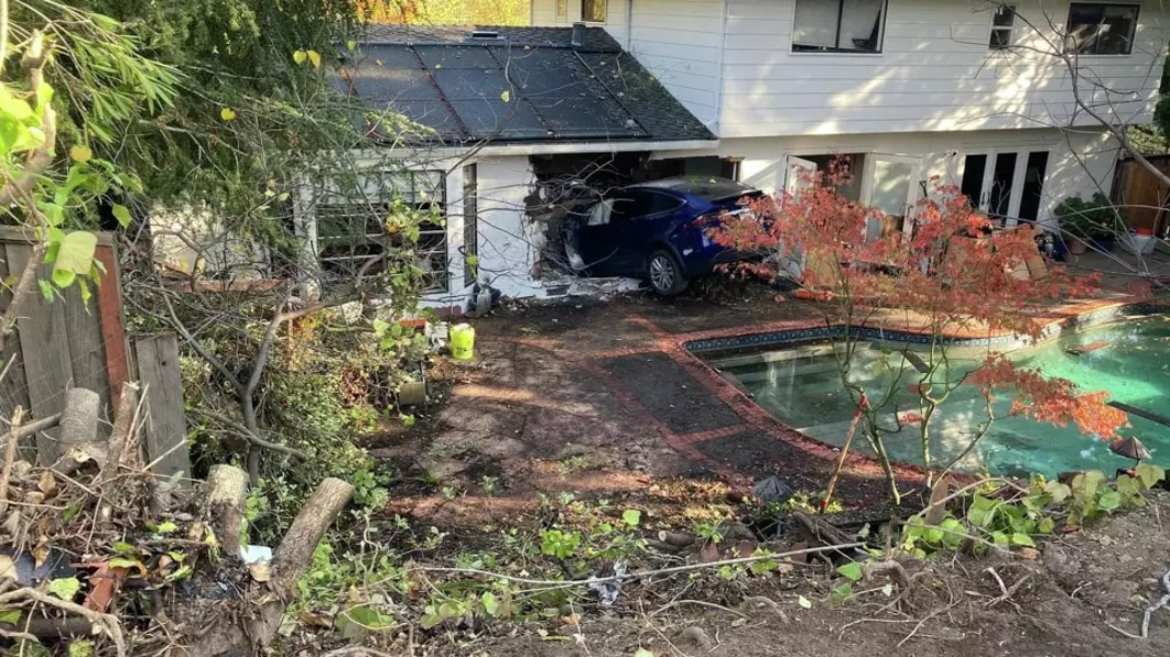 Tesla Model X Soars Over Pool, Plunges Into Home in Astonishing Crash