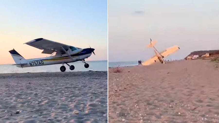 Small aircraft plows into sand during emergency landing on Long Island beach