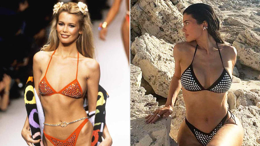 Claudia Schiffer Shouts Out Kylie Jenner's Vintage Bikini — and Shares Glam Photo Wearing the Same One in the '90s