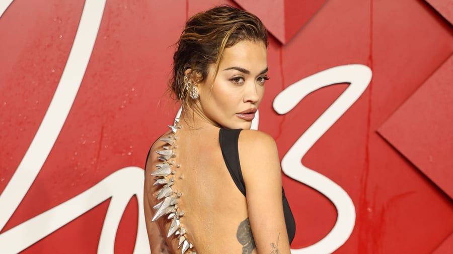 Rita Ora Pairs Custom Chrome Spine with Fast Fashion Dress in History-Making Move at 2023 Fashion Awards