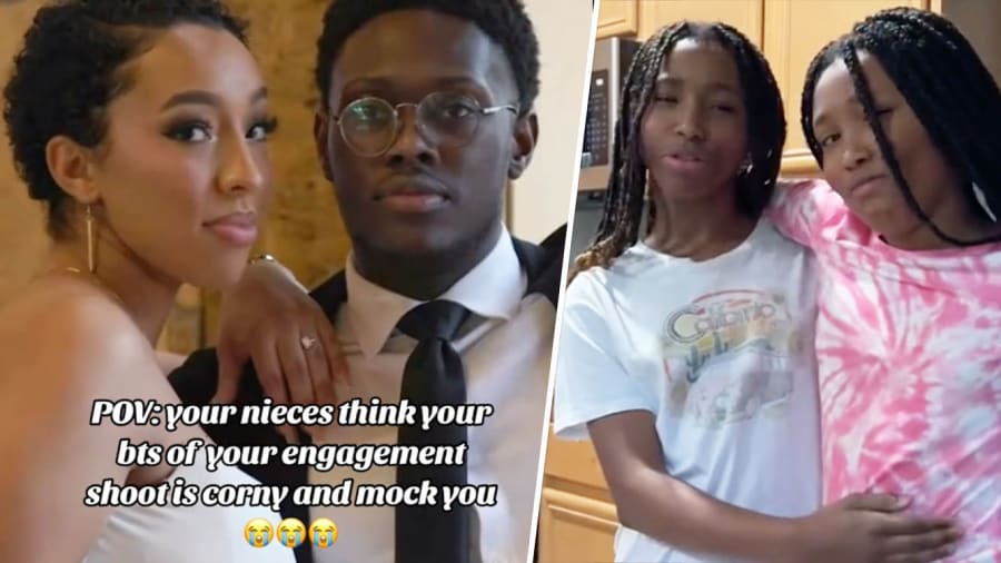 Two preteens re-create their aunt's 'corny' engagement pics in viral video