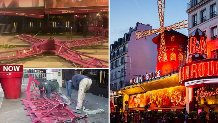 Blades of Paris's famous Moulin Rouge windmill collapse onto street