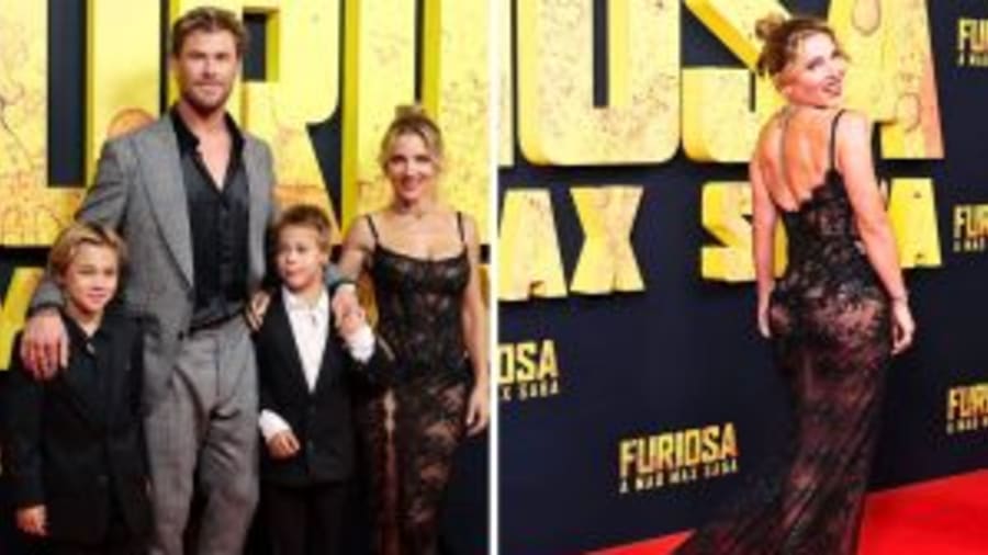 Chris Hemsworth's Wife Elsa Flashes Thong on Red Carpet With Sons