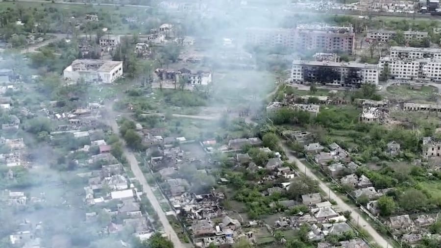 Footage shows Ukrainian village battered to ruins