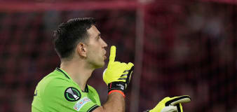 Emiliano Martinez banned for first leg of Villa’s semi-final against Olympiacos