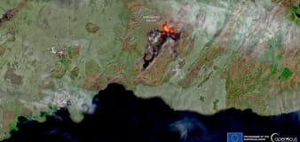 Images shows lava spewing from Iceland volcano