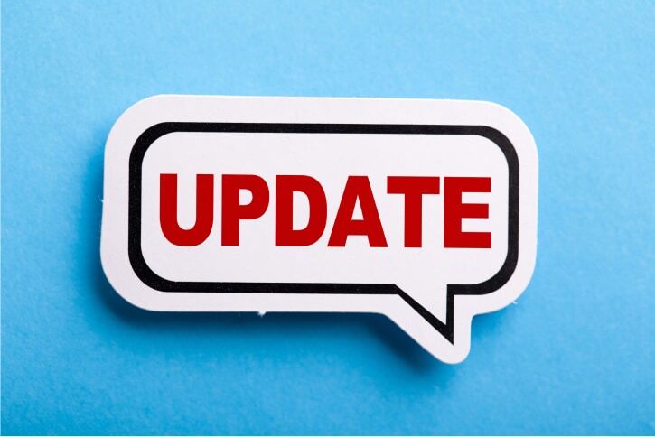 Speech bubble graphic that says update