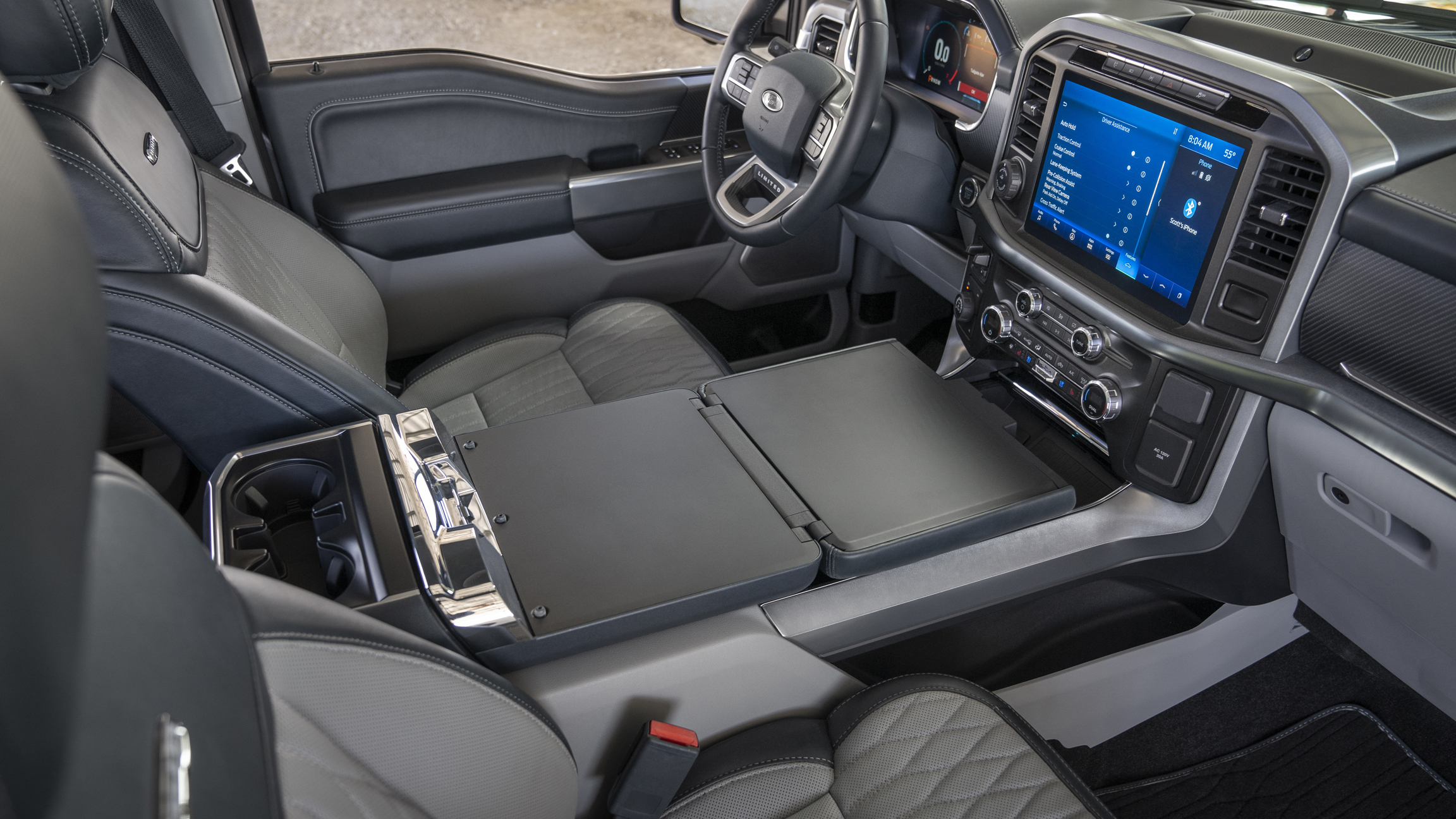 The 2021 Ford F-150's shifter folds away to make room for a desk | Autoblog