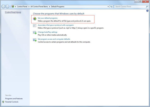 Windows Vista Mail Control Panel