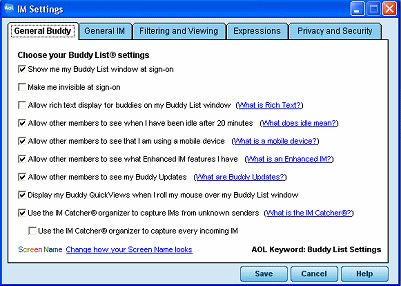 How do I manage my Buddy List/IM settings in the AOL software ...