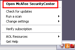 Open McAfee SecurityCenter